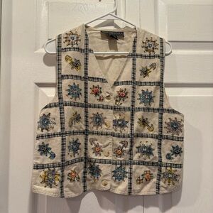 Vintage New Identity Patchwork Button Up Vest - Size Large